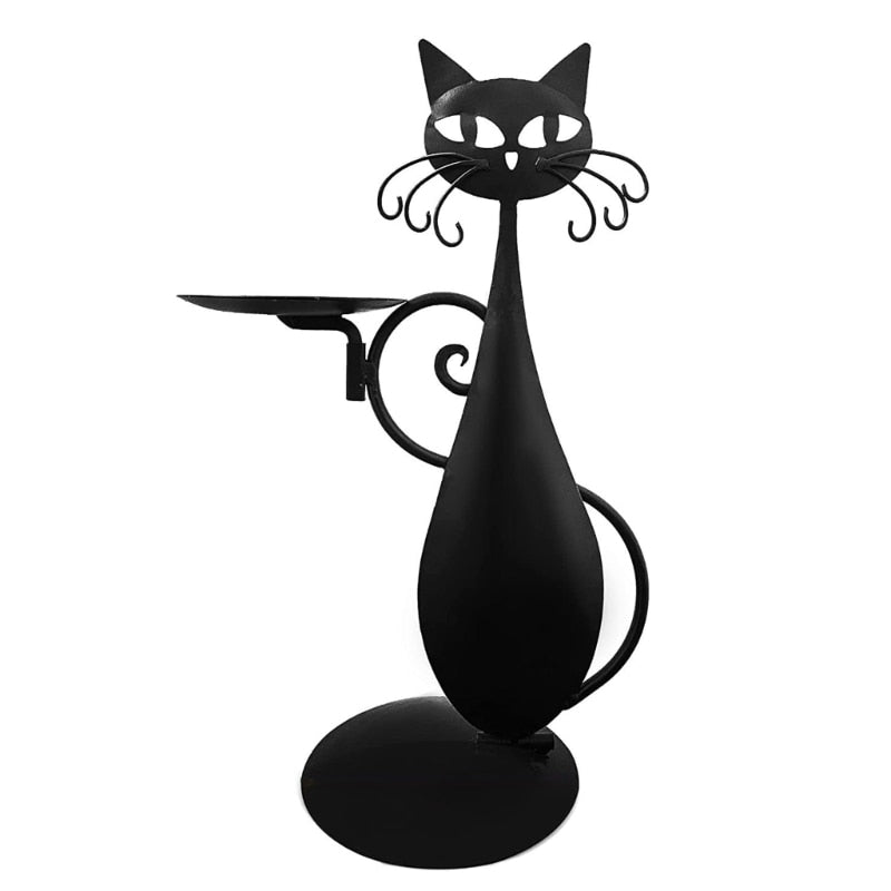Midnight Panther - Mysterious Black Cat Candle Holder