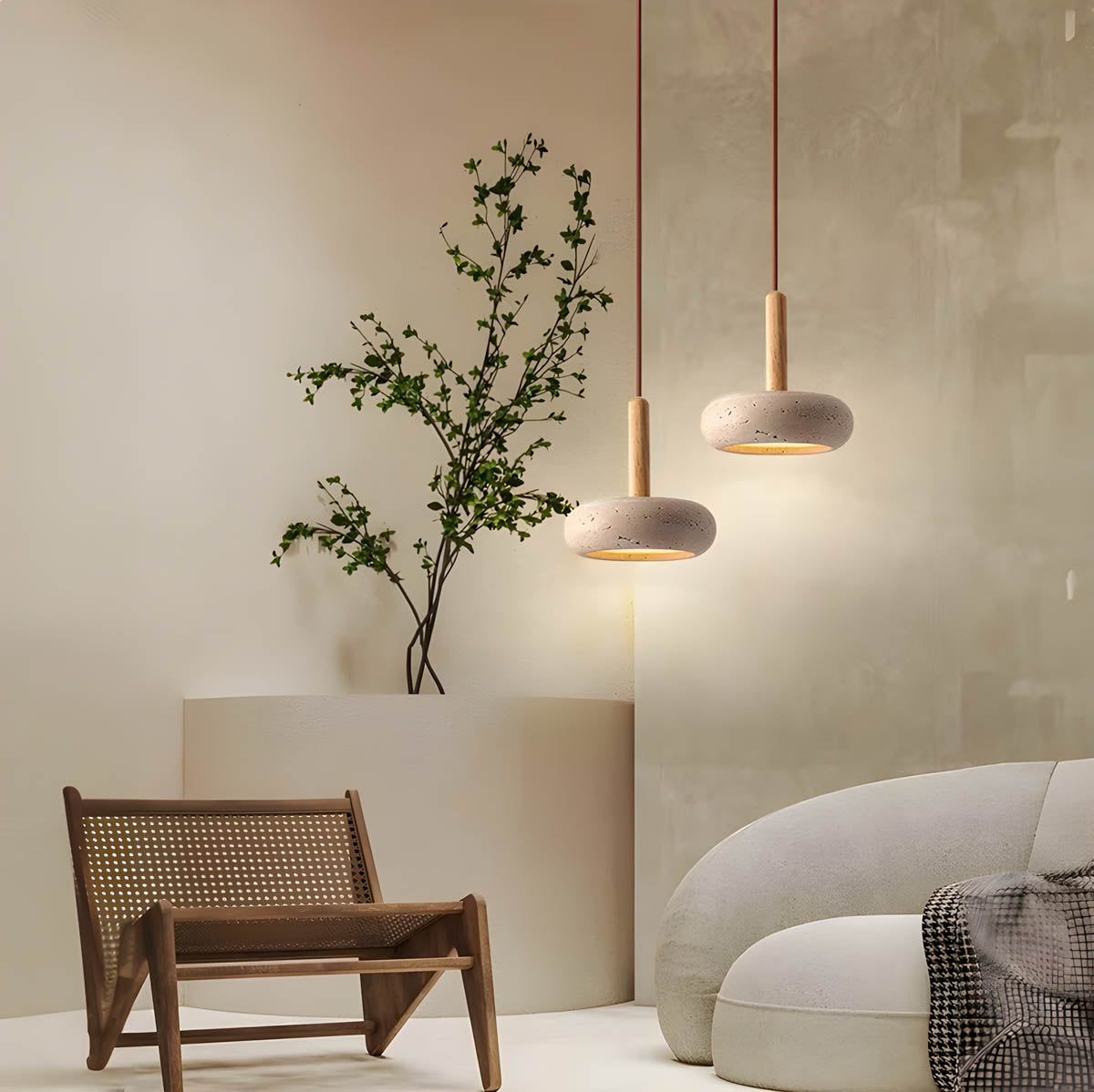 GlowStone Ceiling Lamp - Natural Travertine LED Pendant Lamp