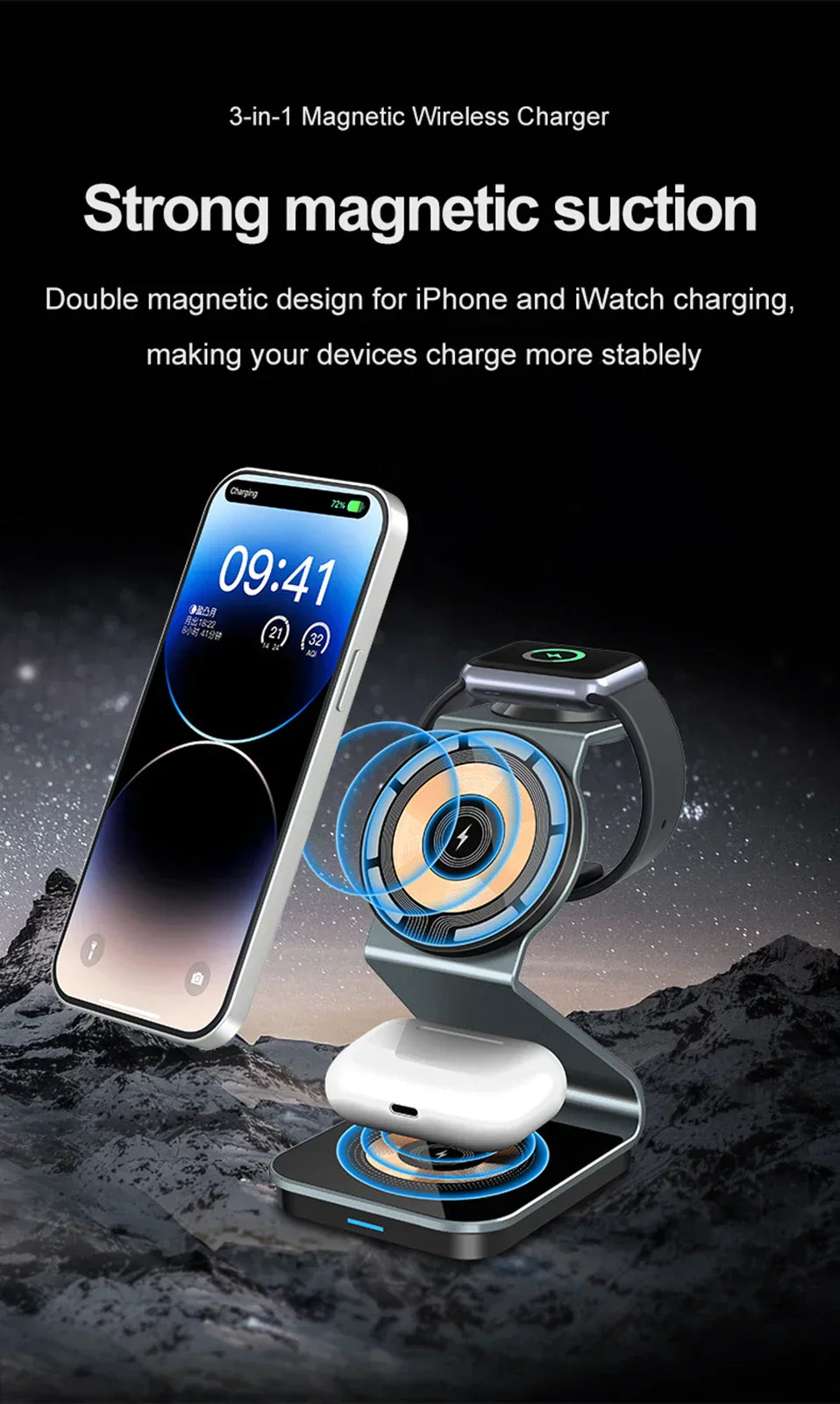 Chargy Pro - Stylish Magnetic Wireless 3-in-1 Charger