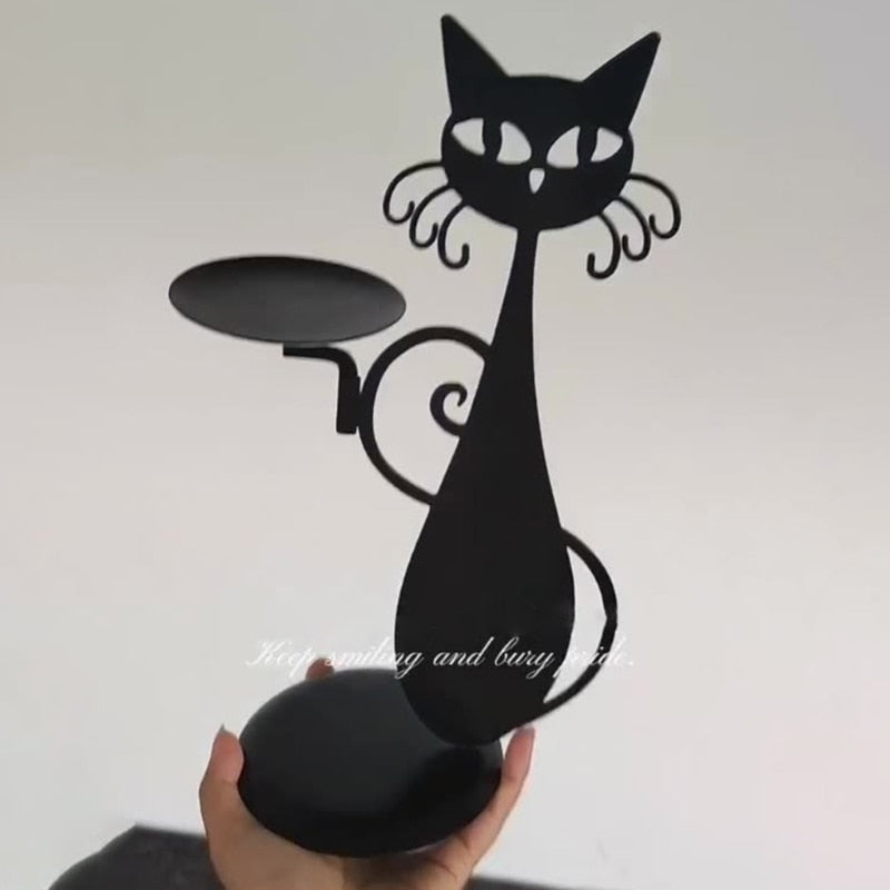 Midnight Panther - Mysterious Black Cat Candle Holder