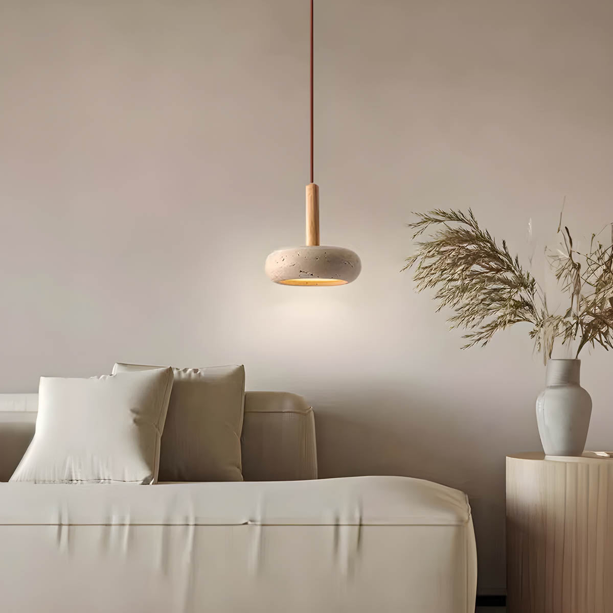 GlowStone Ceiling Lamp - Natural Travertine LED Pendant Lamp