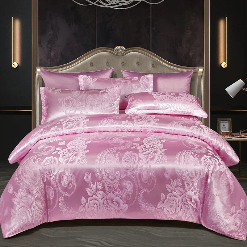 Luxurious Satin Rayon Jacquard Duvet Cover in Gold & Blue
