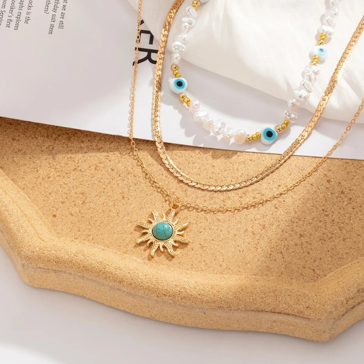 Ethnic Charm Necklace Set – Zonnebloem & Boze Oog Accessories