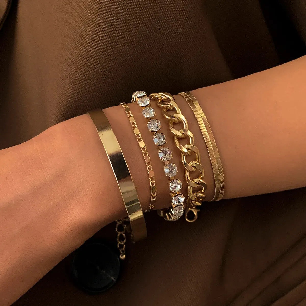 SnakeEdge Bracelet Set - 5-piece Metal Snake Chain
