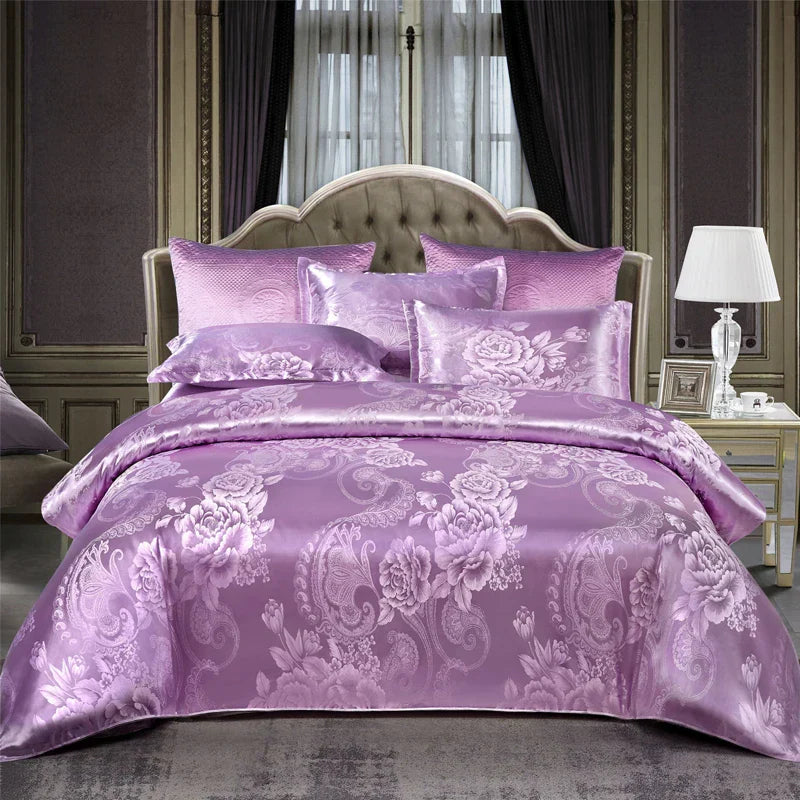 Luxurious Satin Rayon Jacquard Duvet Cover in Gold & Blue