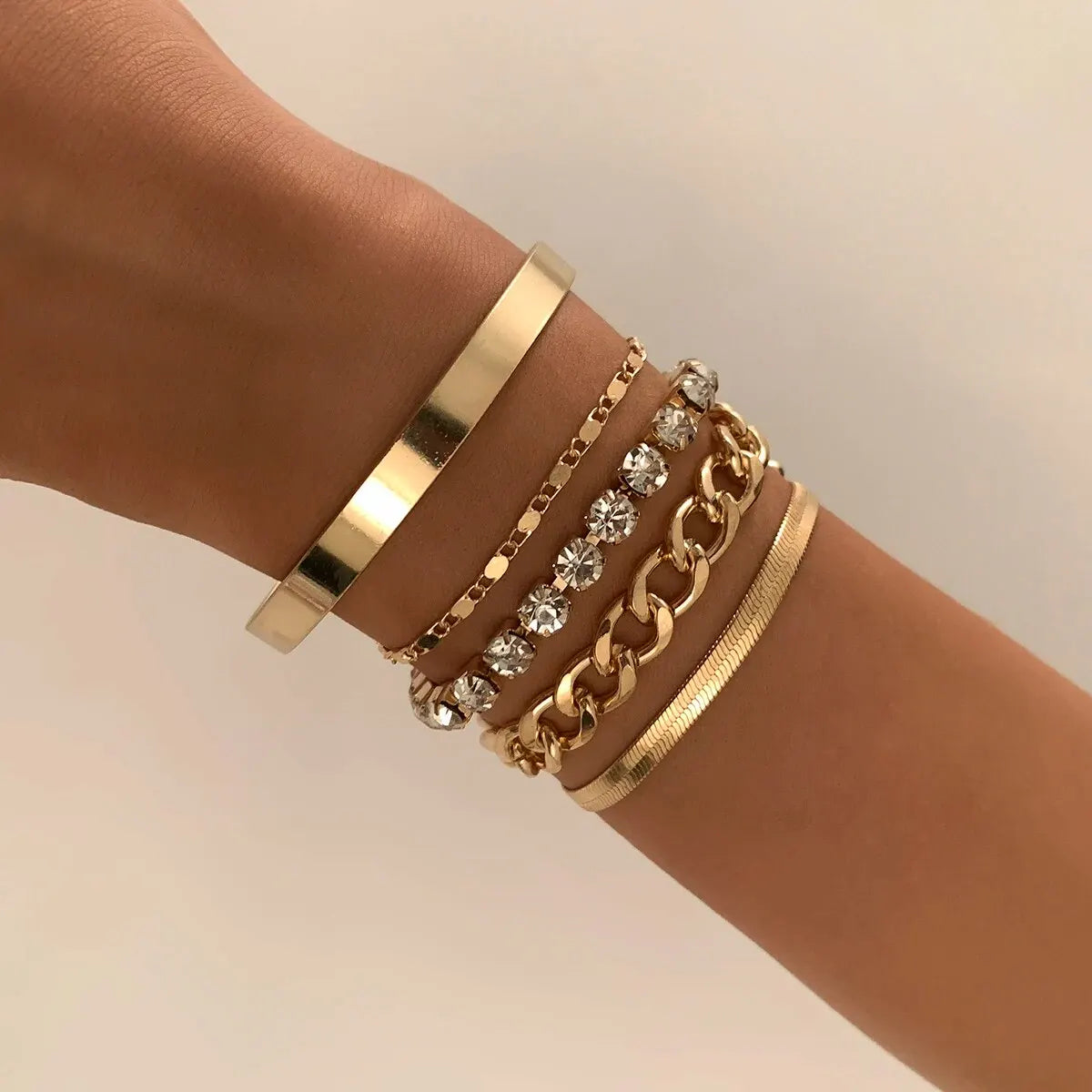 SnakeEdge Bracelet Set - 5-piece Metal Snake Chain
