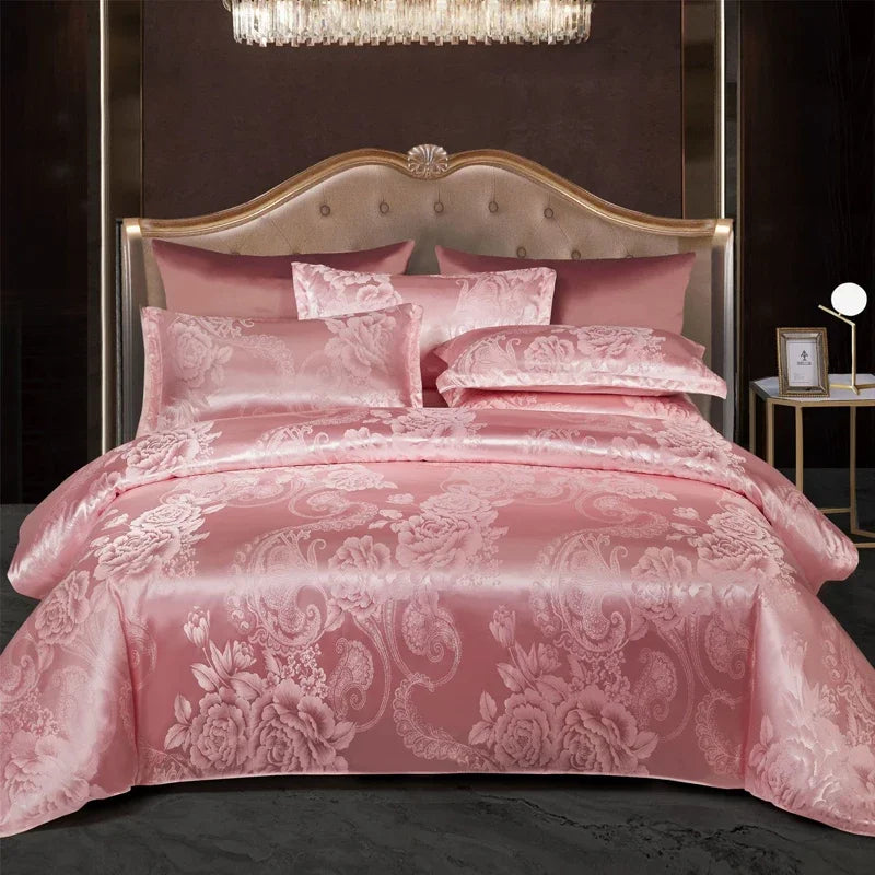 Luxurious Satin Rayon Jacquard Duvet Cover in Gold & Blue