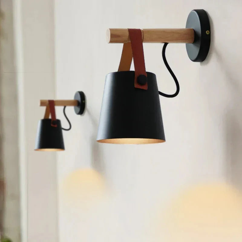 NordicGlow Light - Wooden LED Wall Lamp with Leather Details