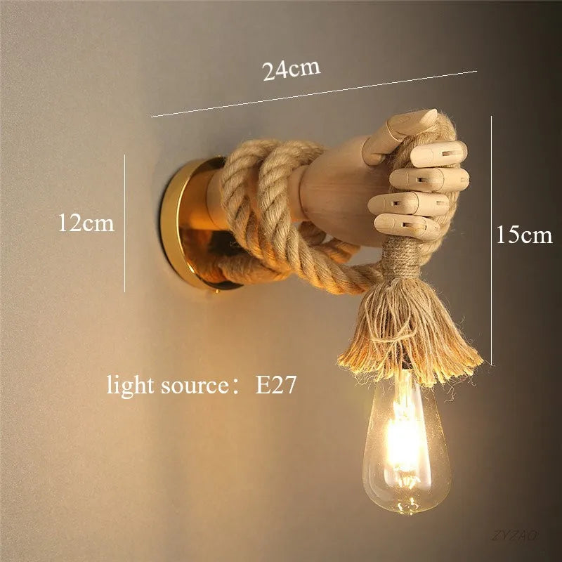 RetroHand Lamp – Unique Industrial Hand-Shaped Rope Lamp