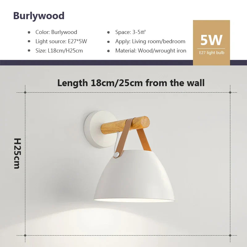 NordicGlow Light - Wooden LED Wall Lamp with Leather Details