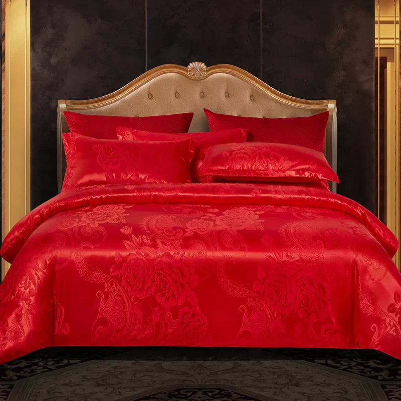 Luxurious Satin Rayon Jacquard Duvet Cover in Gold & Blue
