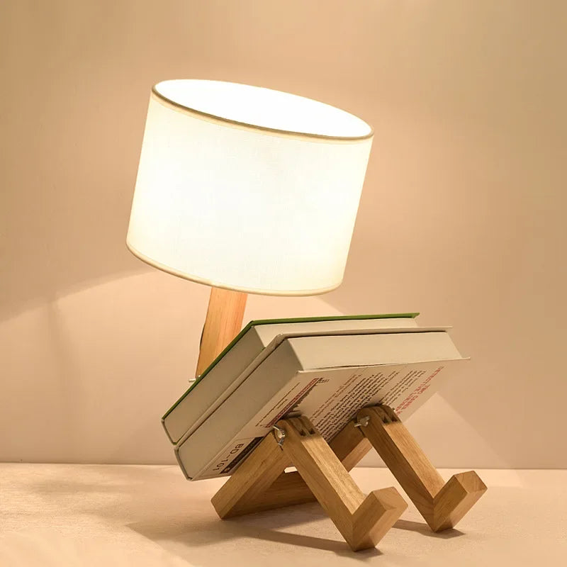 RutanFlex – Elegant Wooden Table Lamp with Bookshelf