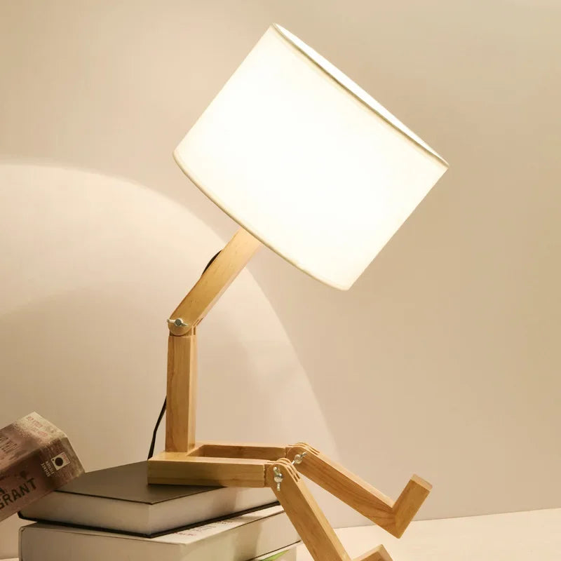 RutanFlex – Elegant Wooden Table Lamp with Bookshelf