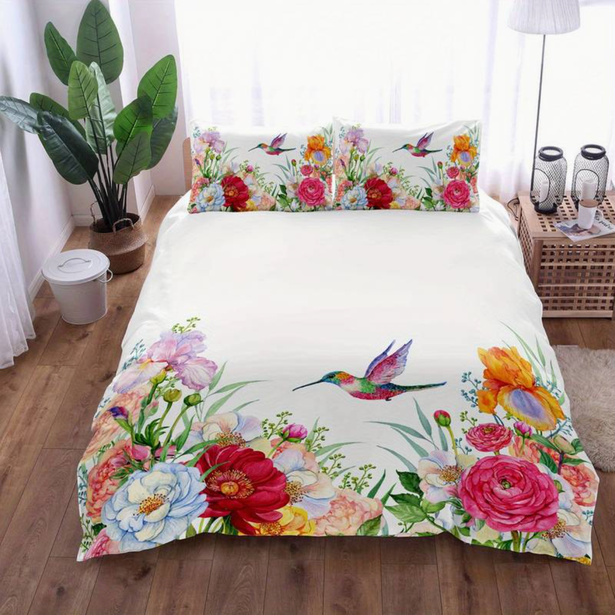Colorful Flowers Aura Duvet Cover with Pillowcase