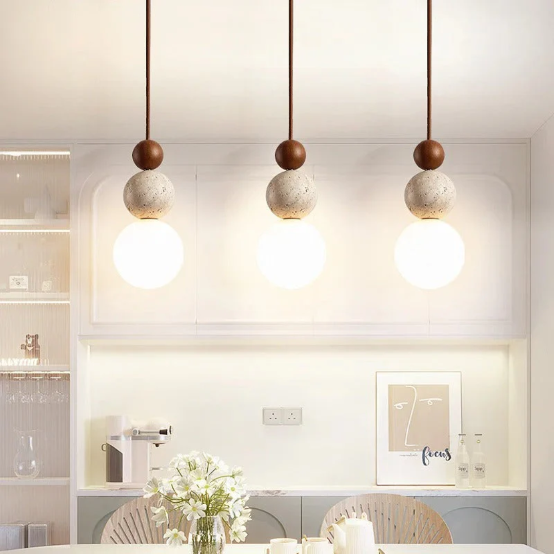 TravertineGlow - Elegant Mahogany Ceiling Lamp for the Home