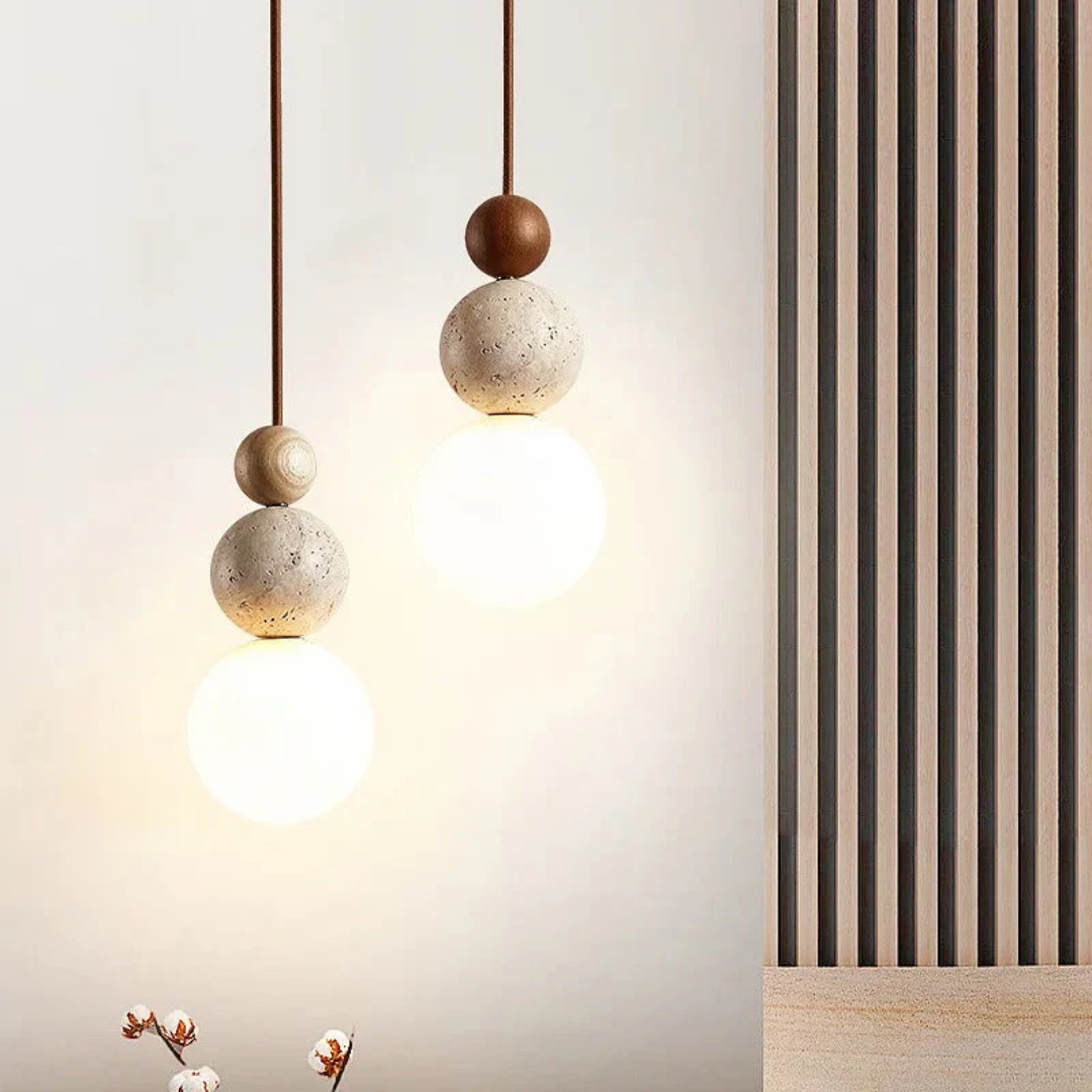 TravertineGlow - Elegant Mahogany Ceiling Lamp for the Home