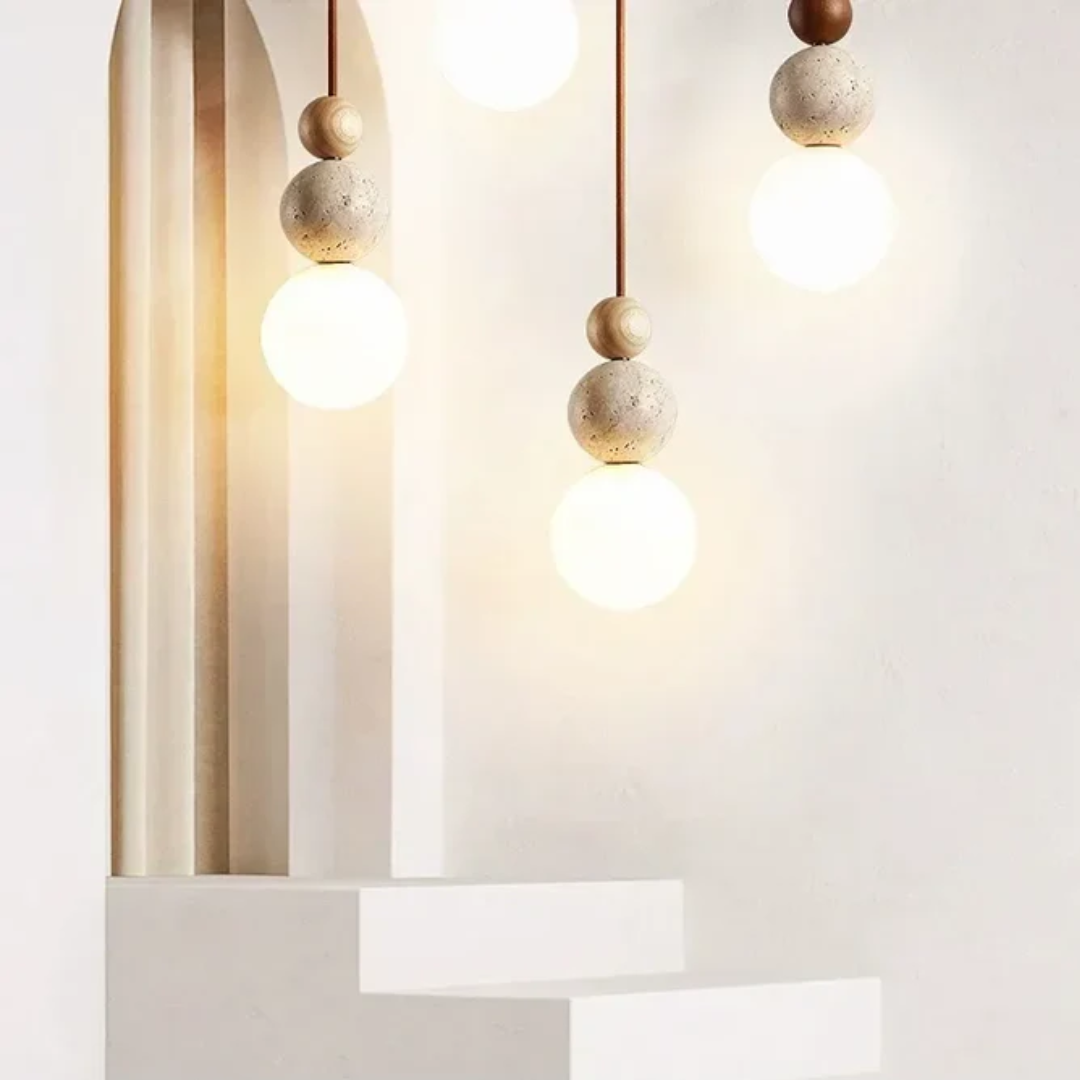 TravertineGlow - Elegant Mahogany Ceiling Lamp for the Home