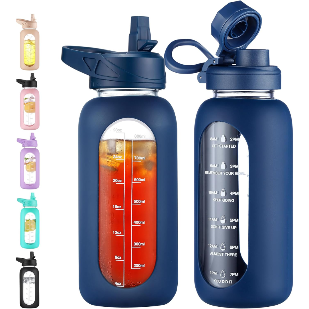 HydroGlow - Motivational Glass Water Bottle 900ml with Straw
