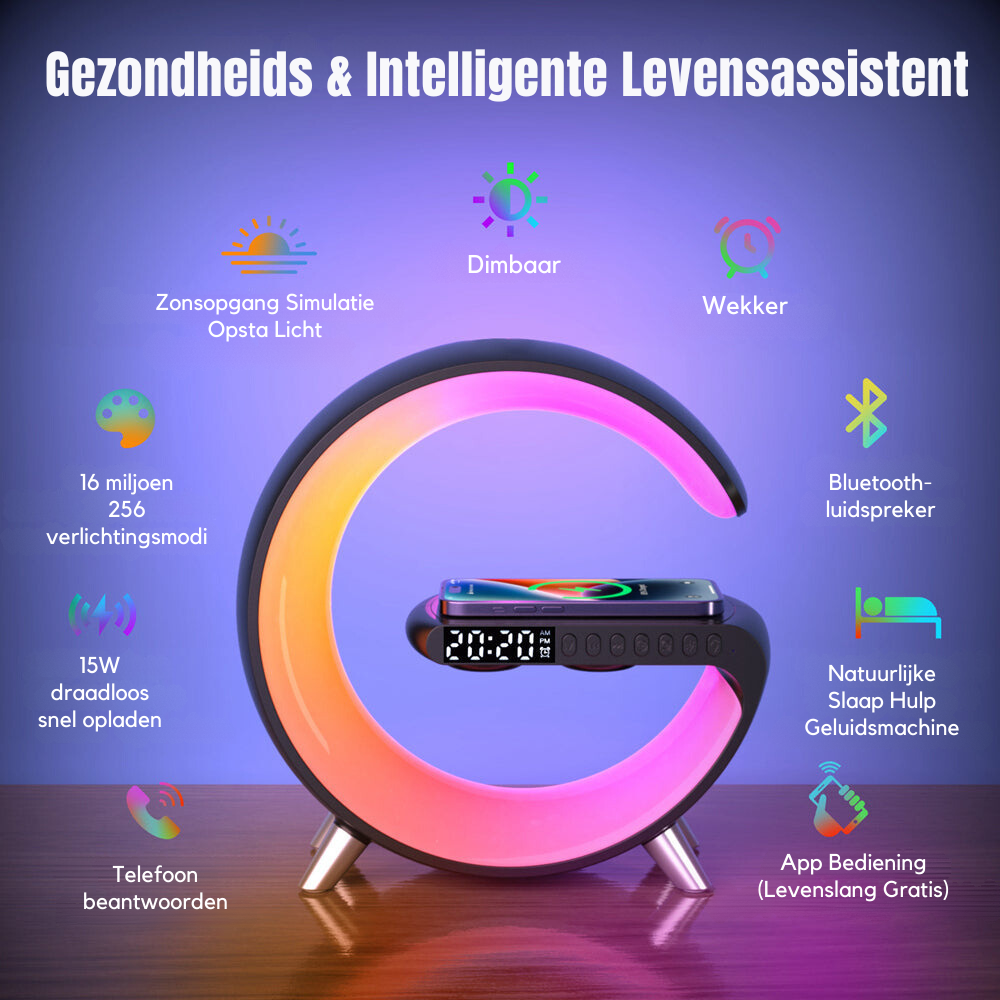 GlowHub - Multifunctional Rechargeable Speaker with Alarm Clock and Mood Light