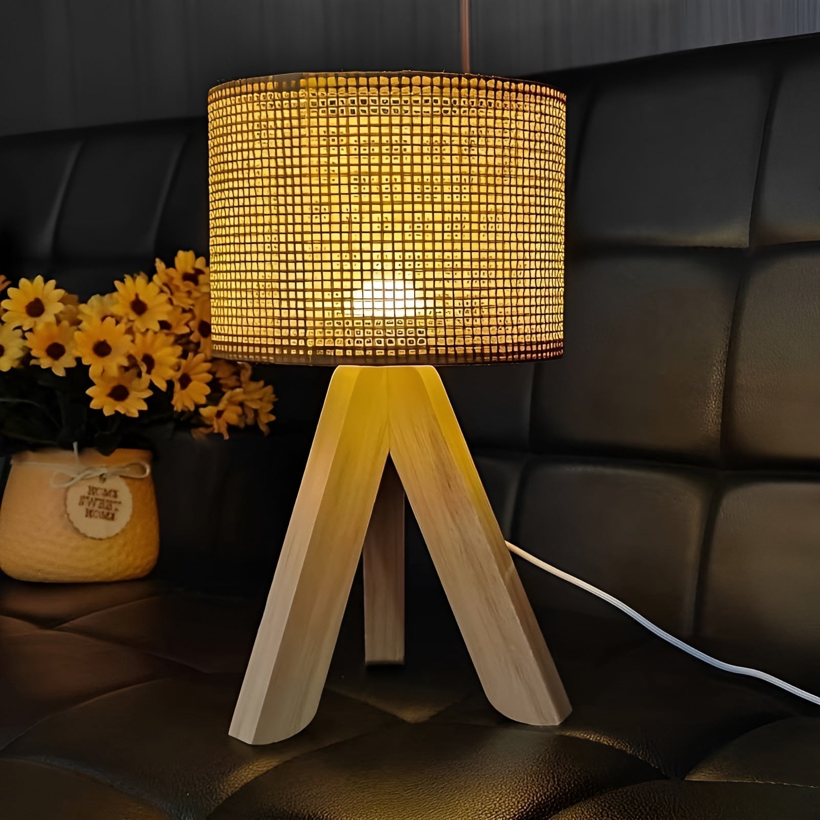 Handmade Rattan Table Lamp with USB and LED - Stylish and Sustainable Design