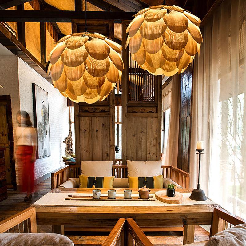 PineappleGlow Hanging Lamp - Luxurious Wooden Hanging Lamp in Pineapple Shape