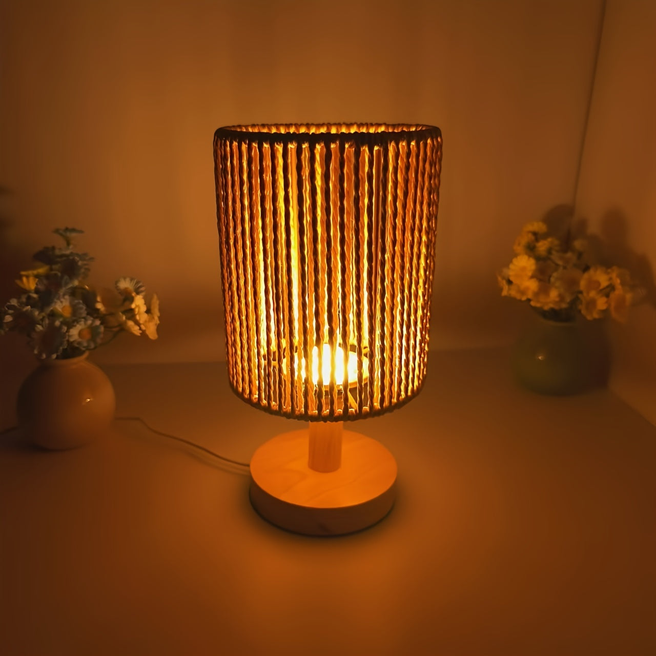 BarrelGlow Lamp - Wooden Design with Striped