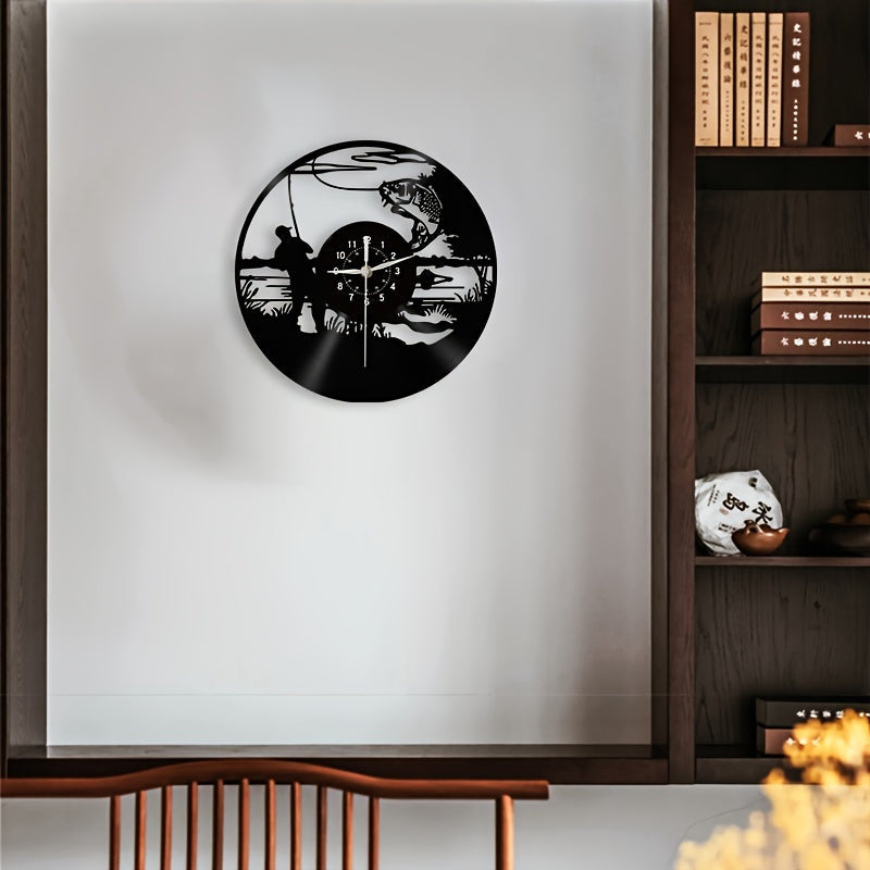 VinylCatch Clock - Retro Fishing Wall Decoration