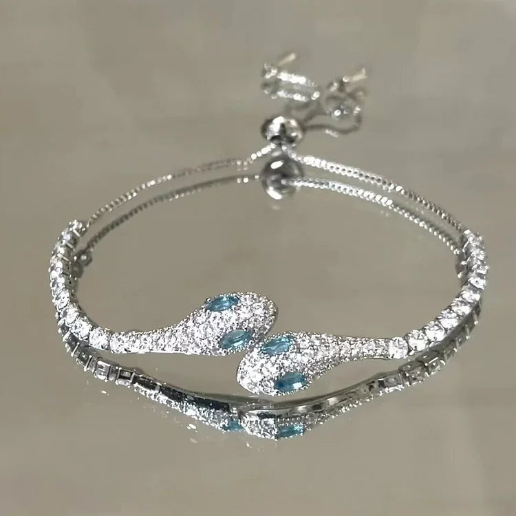 Elegant Silver Snake Bracelet with Sparkling Zirconia - Lyra