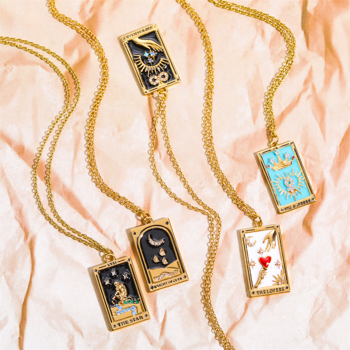 Elegant Amara Tarot Drop Pendant Necklace with Zirconia Gold Plating