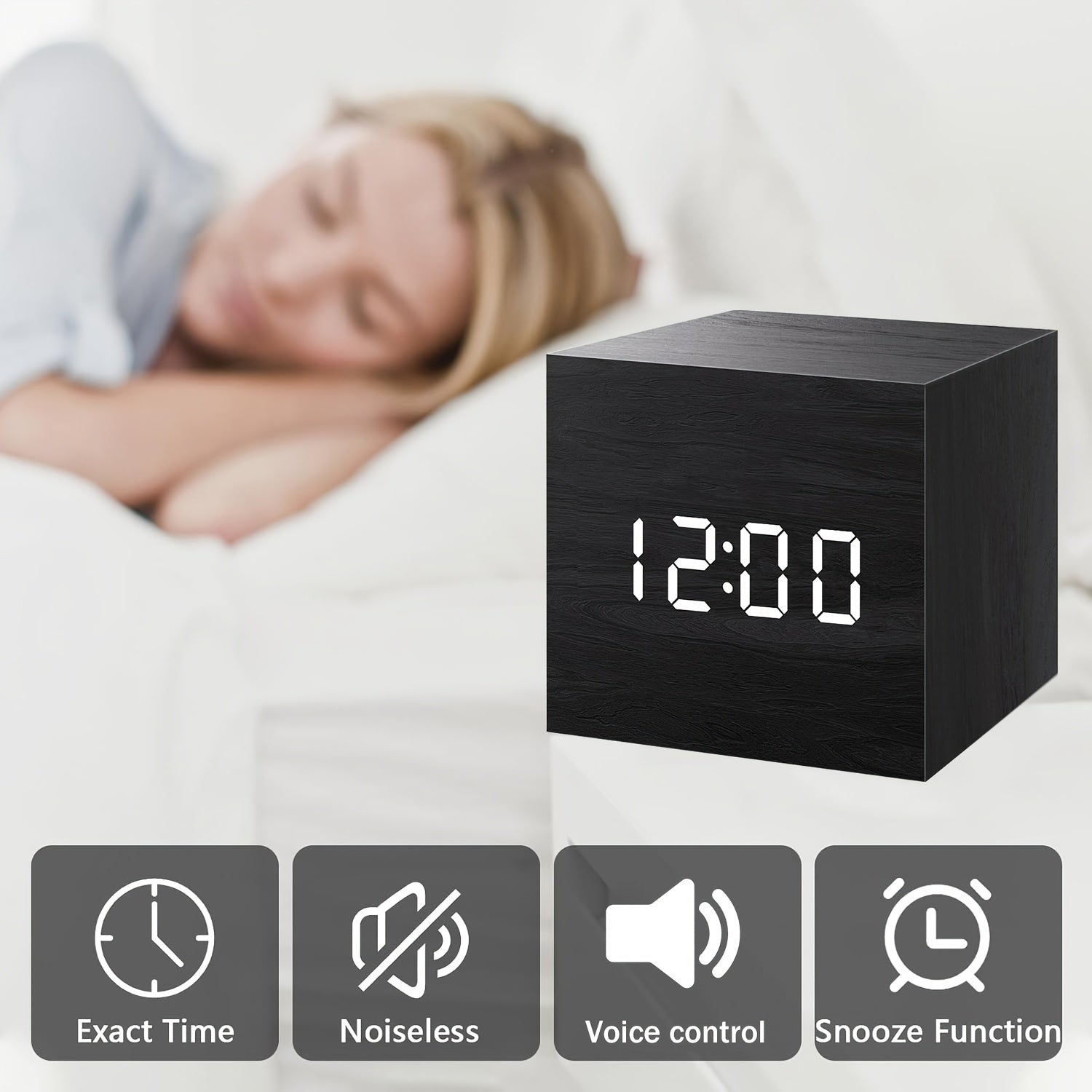 WoodTime Clock – Stylish Wooden Alarm Clock with LED Display