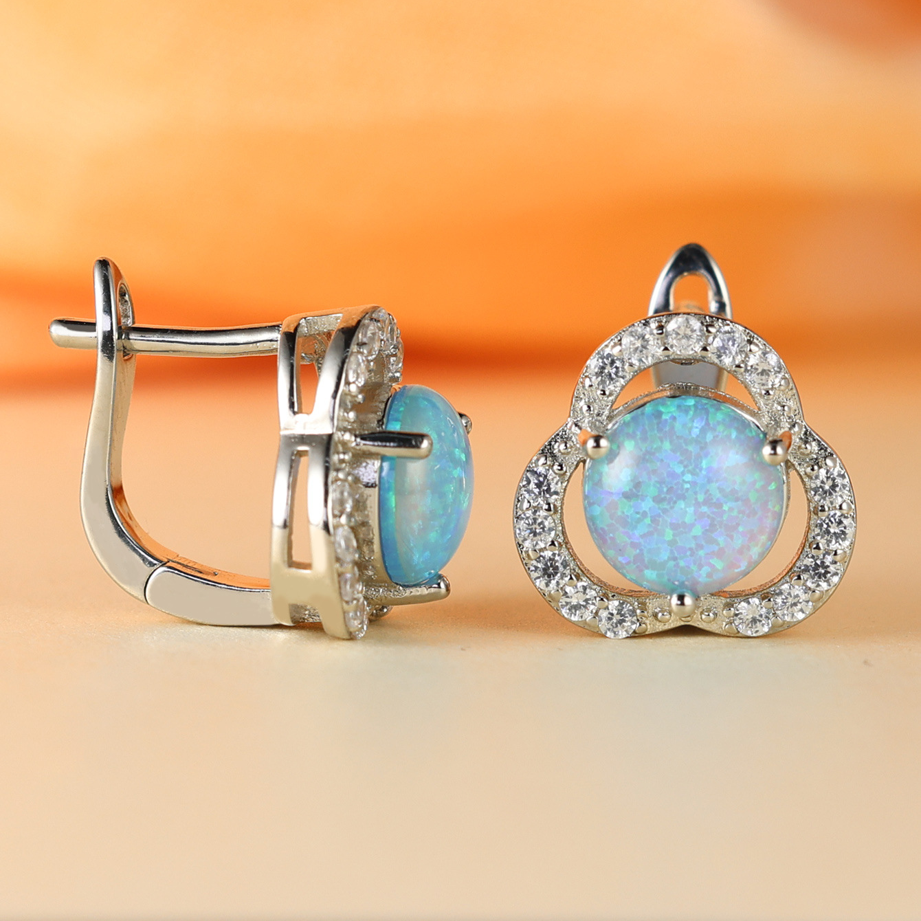 Elegant White Opal & Zirconia Cloverleaf Earrings - Elara Collection