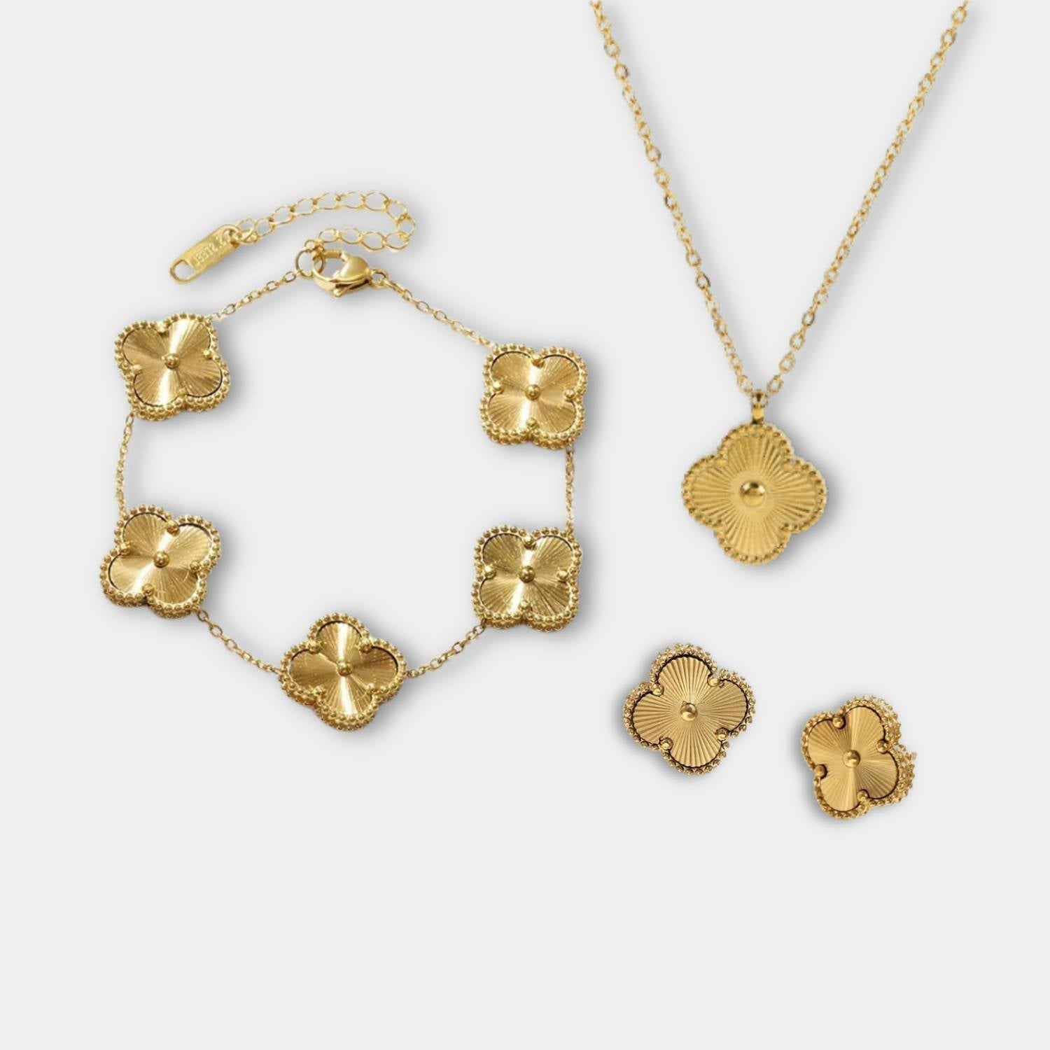 GoldenClove Jewelry Set - Elegant Clover Necklace, Bracelet & Earrings