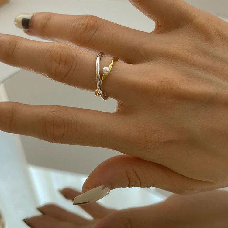 Elegant Sterling Silver Cross Ring with Beautiful Pearl - Alina Collection