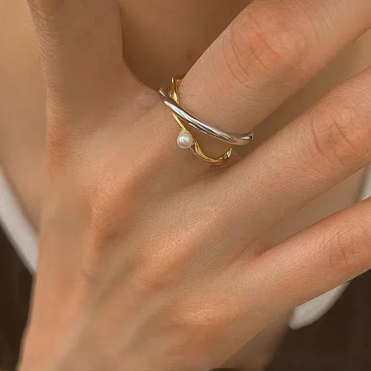 Elegant Sterling Silver Cross Ring with Beautiful Pearl - Alina Collection