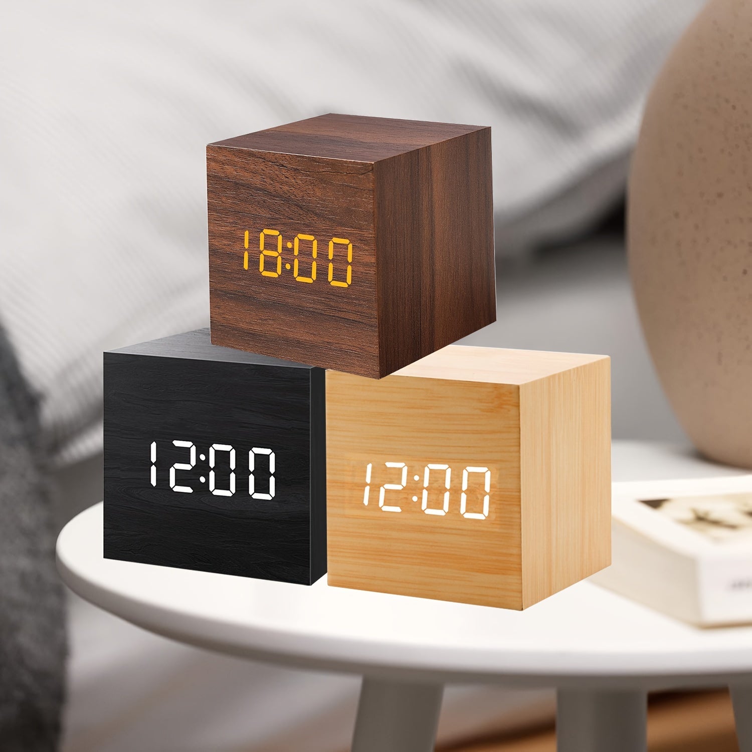 WoodTime Clock – Stylish Wooden Alarm Clock with LED Display