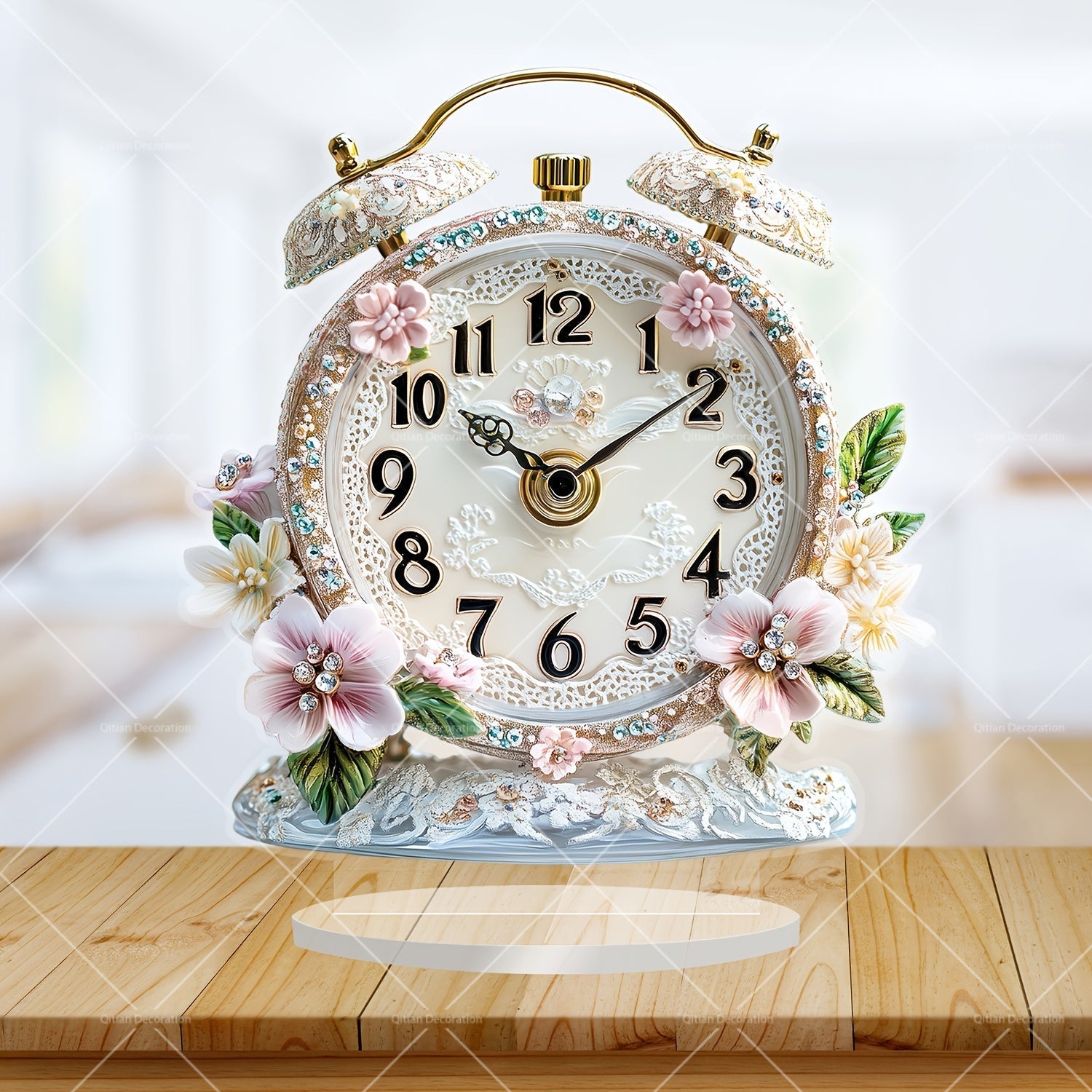 GlamTime Clock - Luxury Acrylic Flowers Alarm Clock with Gemstones