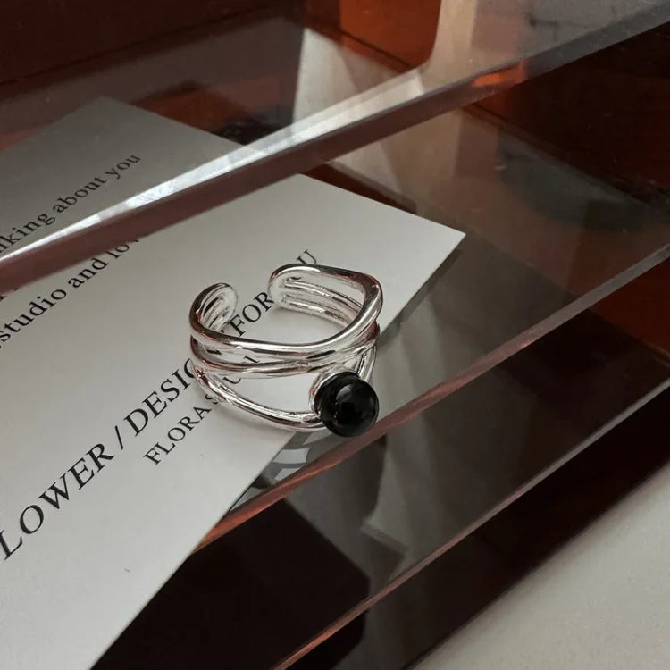 Elegant Arden Black Onyx Multiline Ring