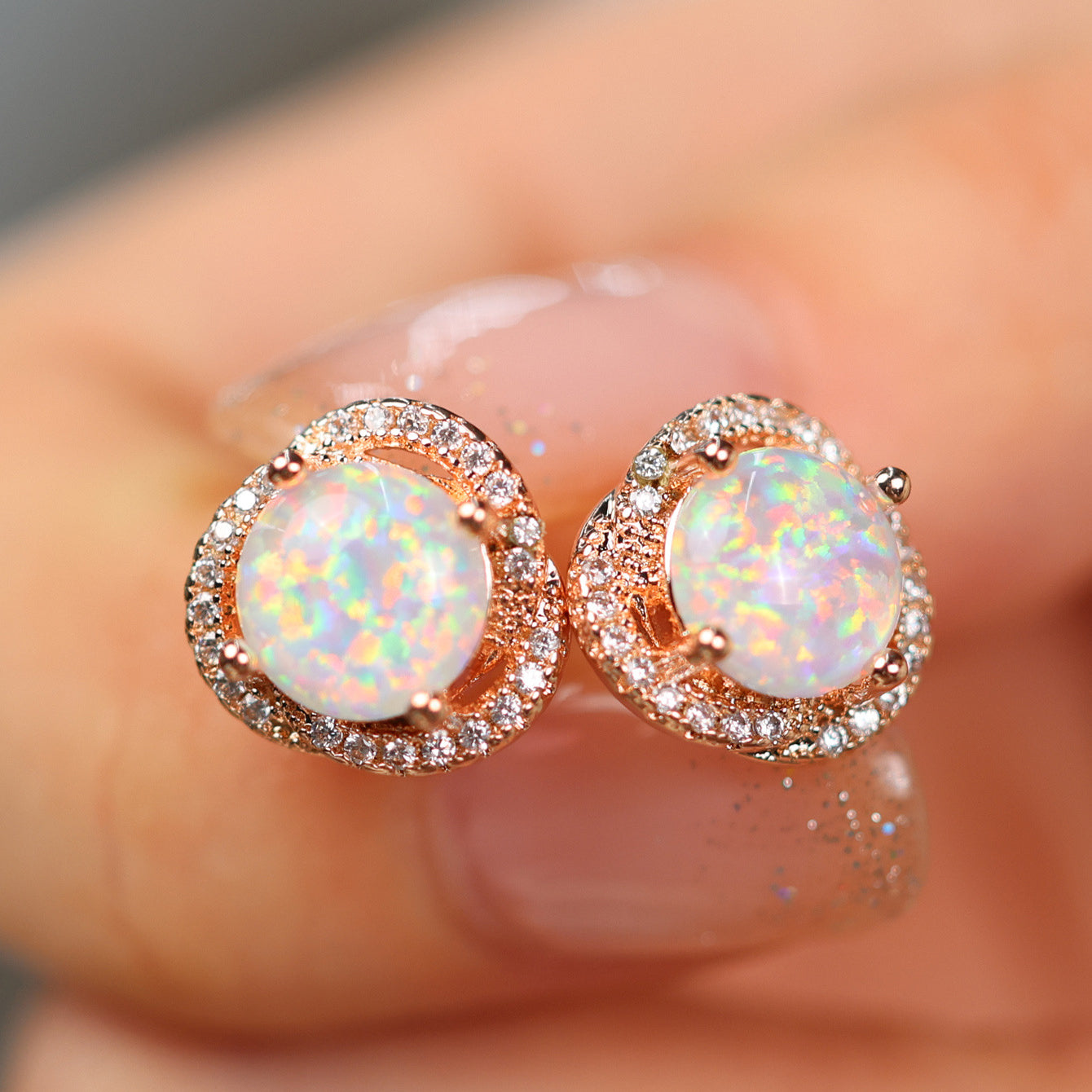 Elegant White Opal & Zirconia Cloverleaf Earrings - Elara Collection