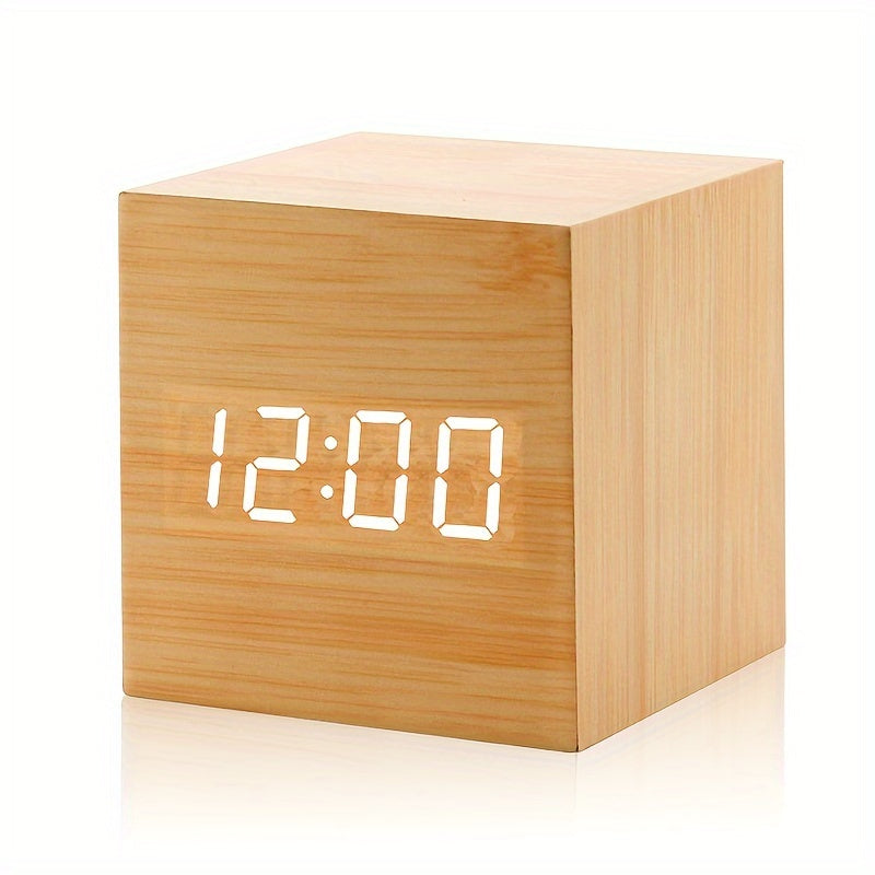 WoodTime Clock – Stylish Wooden Alarm Clock with LED Display
