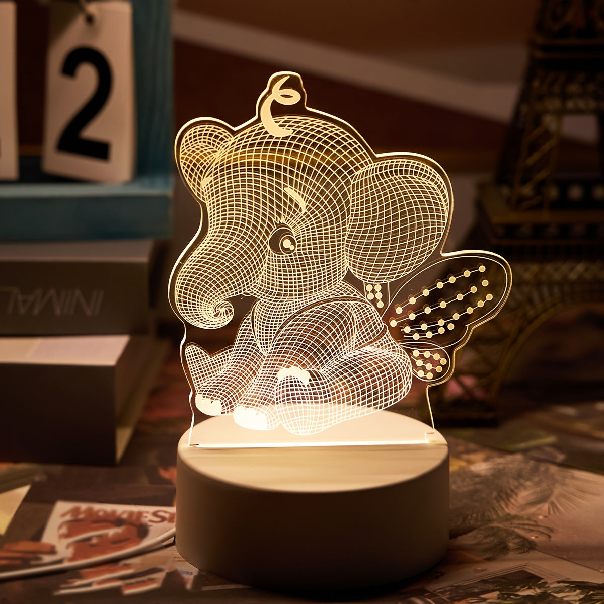 AngelElephant Lamp - 3D LED Table Lamp with USB Connection