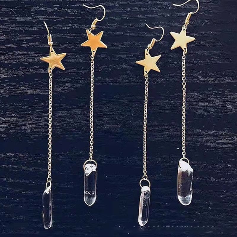Captivating Natural Crystal Earrings with Moon and Stars - Elara