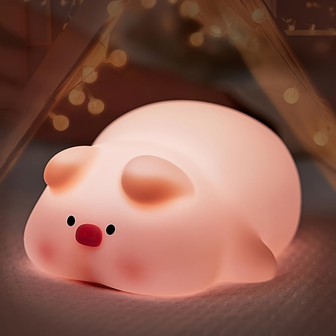 PiggyGlow – Cute Silicone Night Light, USB Rechargeable