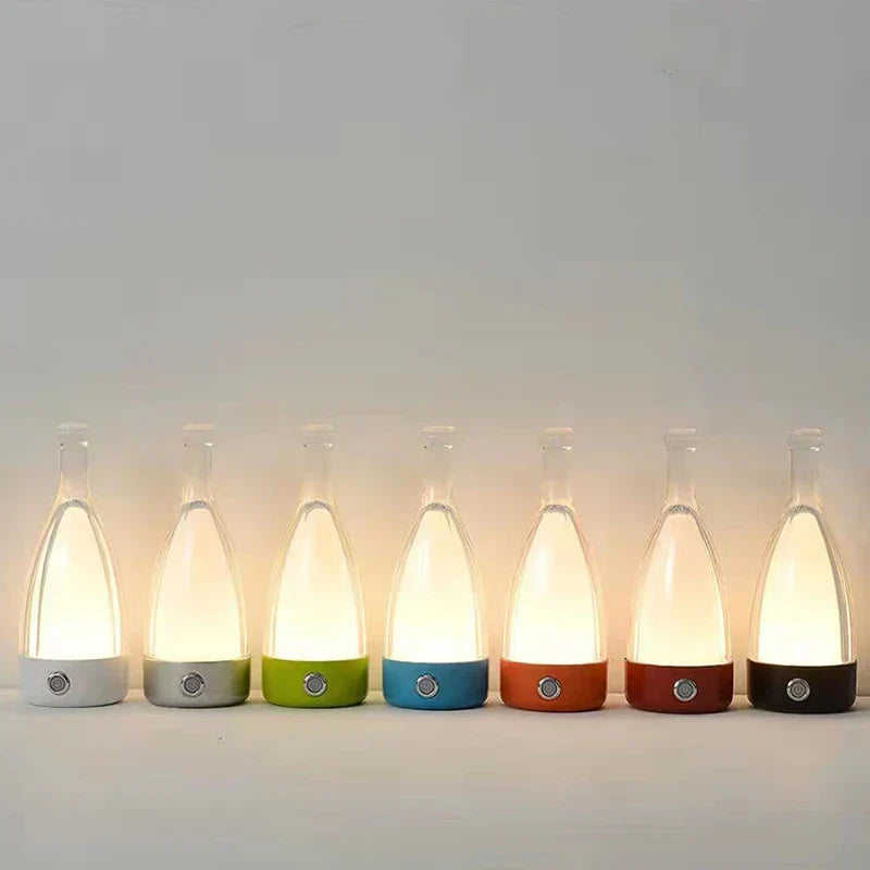 Stylish Wine Bottle Table Lamp - Rechargeable with Dimmable Lighting