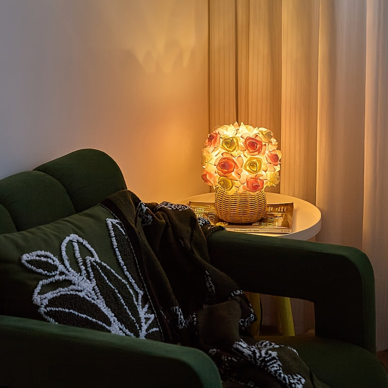FloraGlow - Luxurious Art Deco Rose Table Lamp with USB
