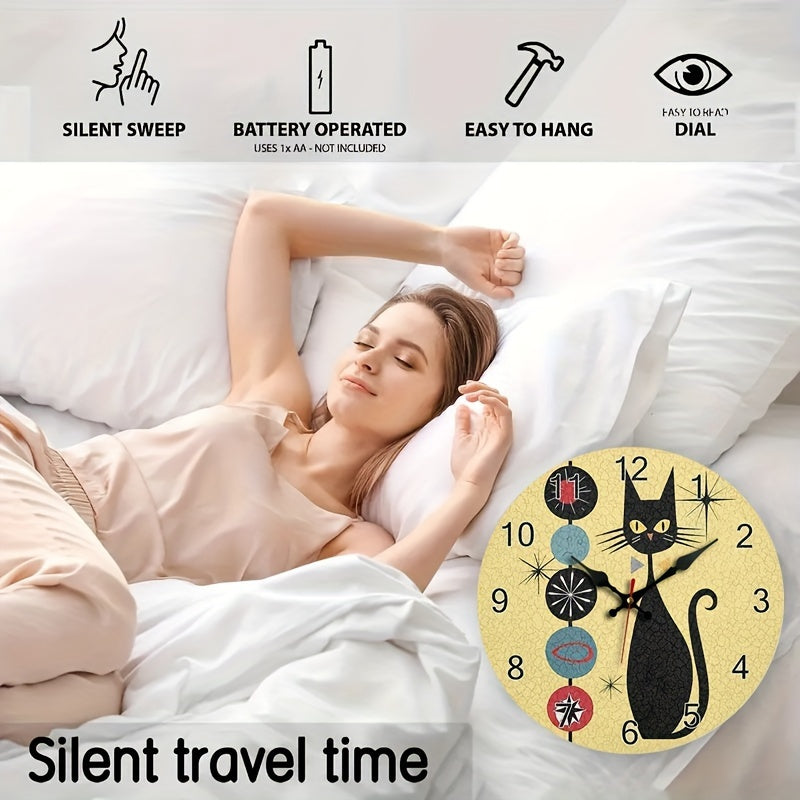 CoolCat Clock - Modern Silent Wooden Wall Clock
