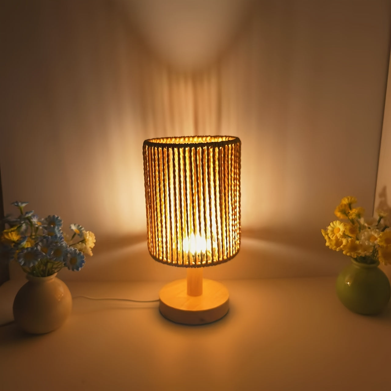 BarrelGlow Lamp - Wooden Design with Striped