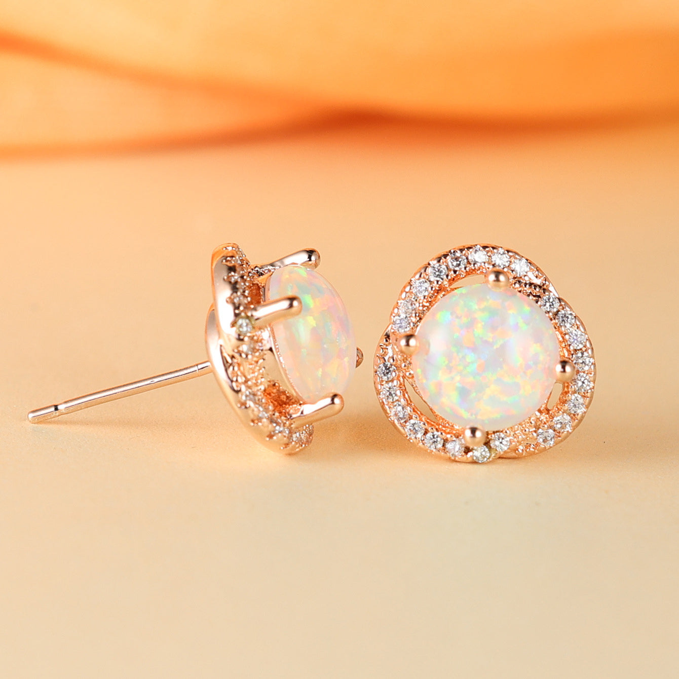 Elegant White Opal & Zirconia Cloverleaf Earrings - Elara Collection