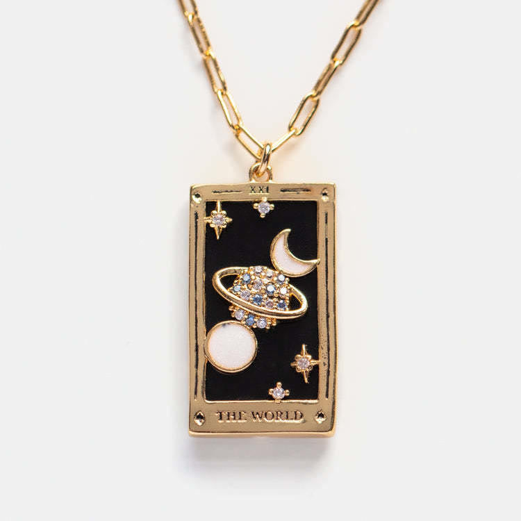 Elegant Amara Tarot Drop Pendant Necklace with Zirconia Gold Plating