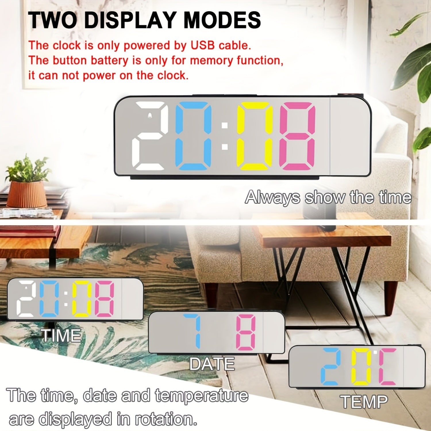 ProjectTime – Stylish Digital LED Alarm Clock with Mirror