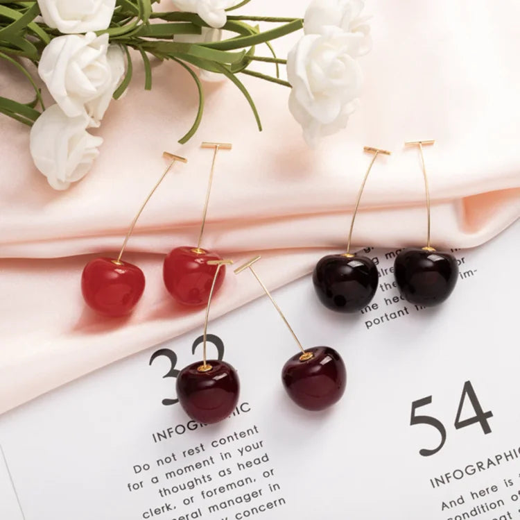 Floral Red Cherry Earrings - A Touch of Elegance